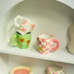 DwSTKorean Ins Style Hand Made Irregular Mug Hand Painted Flowers Ceramic Mug Breakfast Cup Coffee Cup