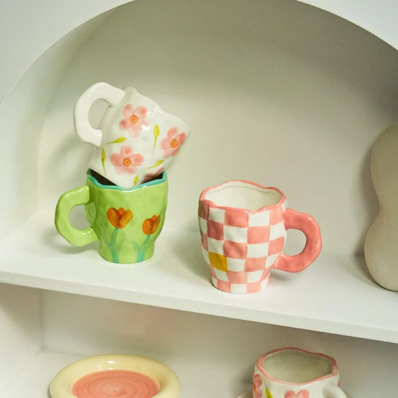 Retro Ceramic Checkered Mug - ISTANBULLU LTD