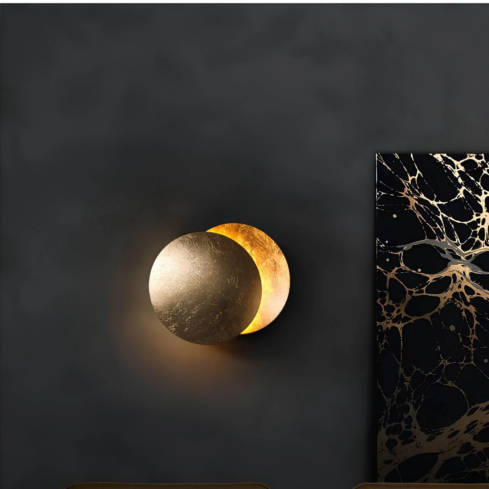 Eclipse Wandlampe Sonnenfinsternis Design Modern Led Lampe Gold Schwarz Xlumina7