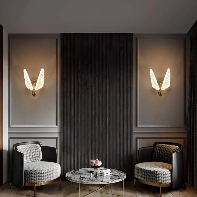 Elegante schmetterlings wandleuchte holzoptik led energieeffizient natur wohnzimmer deko xLumina