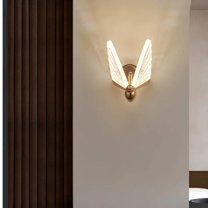 Elegante schmetterlings wandleuchte holzoptik led energieeffizient natur wohnzimmer deko xLumina