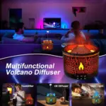 EuZ4Volcano Flame Air Humidifier Light Ultrasonic Essential Oil Aroma Diffuser for Home Room Fragrance Jellyfish Mist