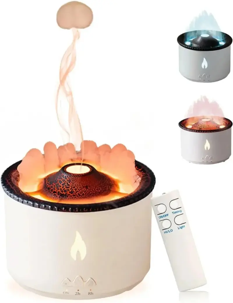 FYGfVolcano Flame Air Humidifier Light Ultrasonic Essential Oil Aroma Diffuser for Home Room Fragrance Jellyfish Mist