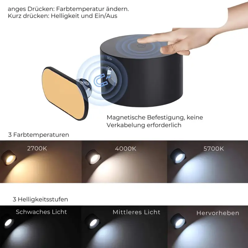Flexilamp kabellose 360 grad wandlampe schwarz weiss gold silber wiederaufladbar modern design xlumina11