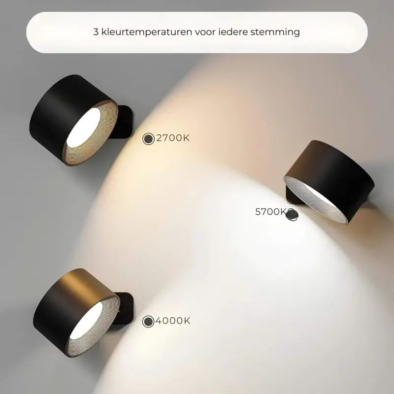 Flexilamp kabellose 360 grad wandlampe schwarz weiss gold silber wiederaufladbar modern design xlumina9