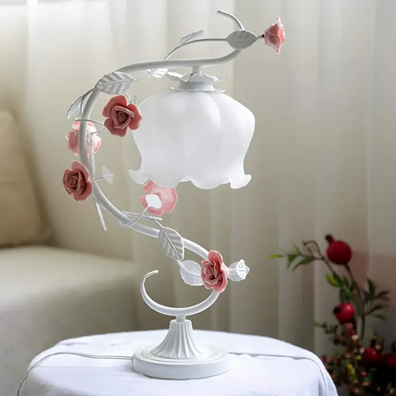Floralux tischlampe mit keramikrose pastorale stil tischleuchte innenbeleuchtung xlumina3
