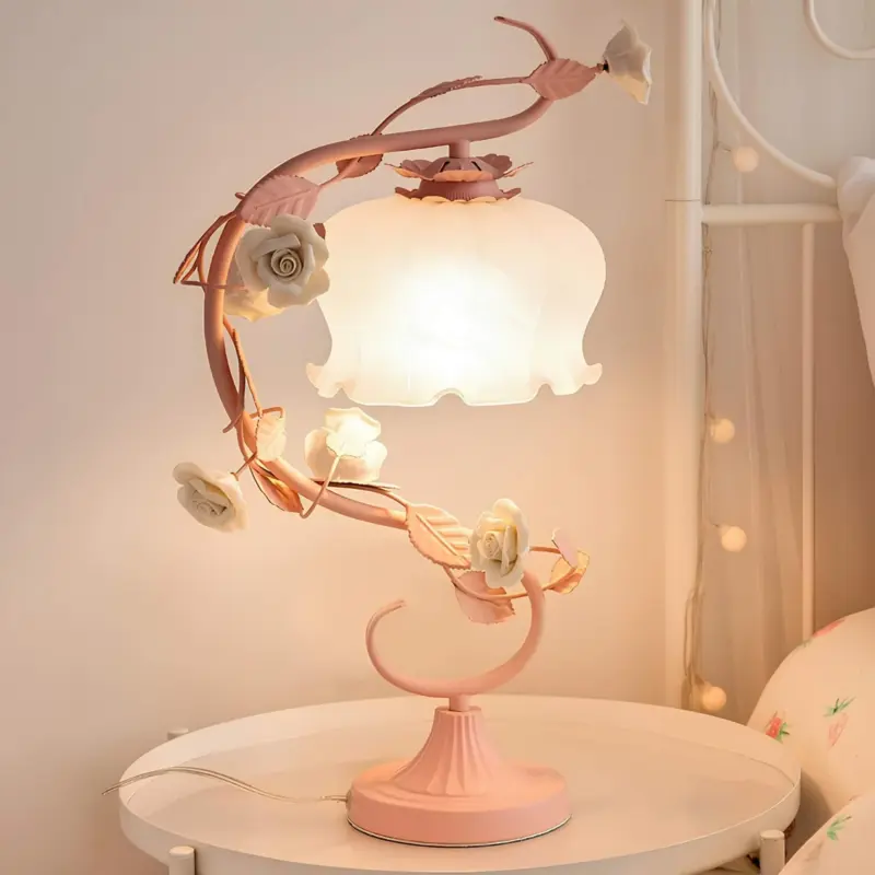 Floralux tischlampe mit keramikrose pastorale stil tischleuchte innenbeleuchtung xlumina5