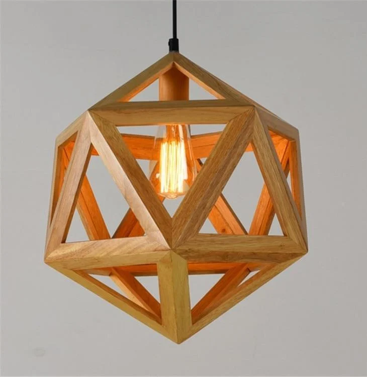 Geometric Solid Wood Pendant Lights With Bulb 531311