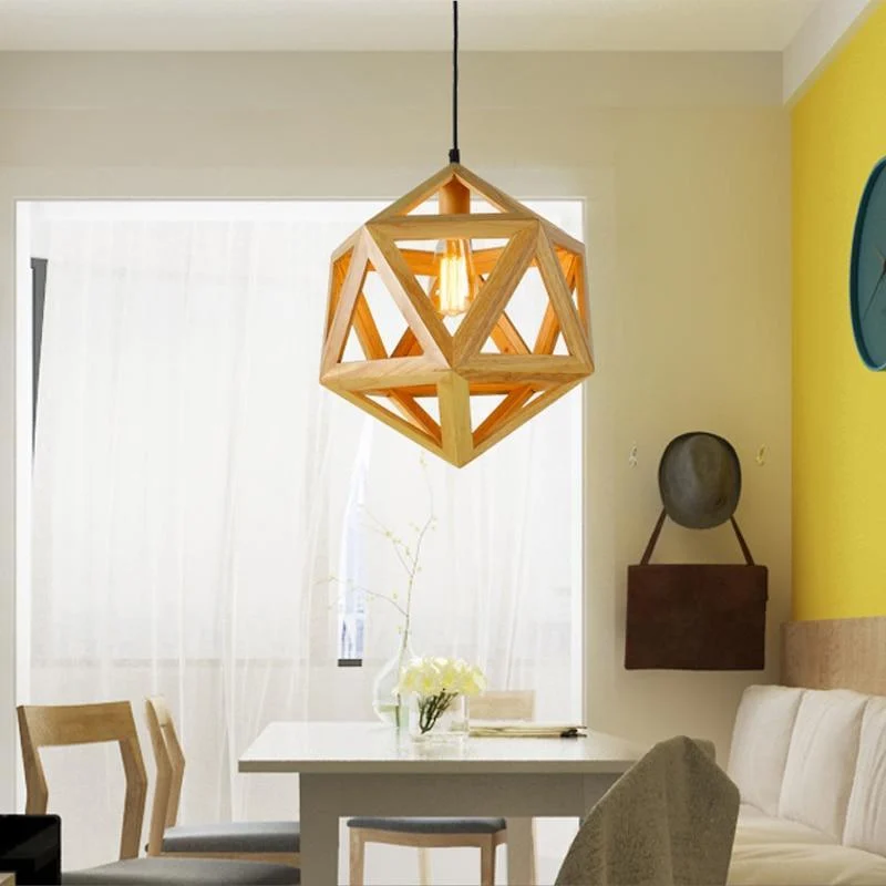 Geometric Solid Wood Pendant Lights With Bulb 589945