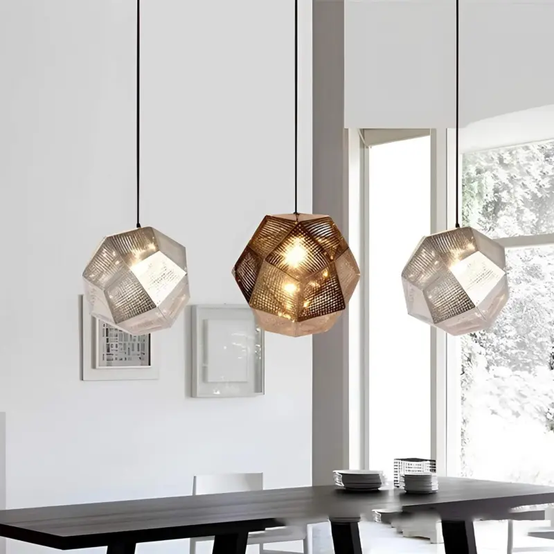 Geometrische runde haengelampe metall lichtdesign modern schwarz gold silber xlumina13
