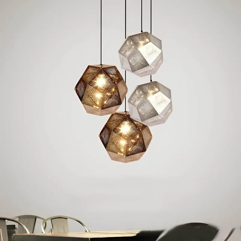 Geometrische runde haengelampe metall lichtdesign modern schwarz gold silber xlumina7