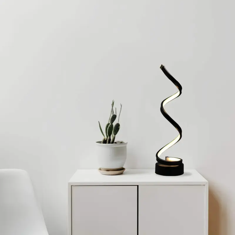 Gloedcurve spiral tischlampe modern led schwarz weiss gold wohnzimmer xlumina