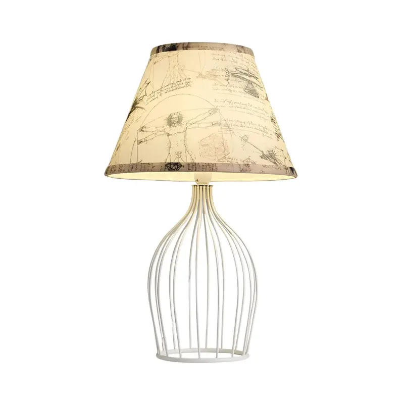 Glolight kegel tischlampe mit drahtfuss metall stoffschirm wohnzimmer buro beleuchtung xlumina