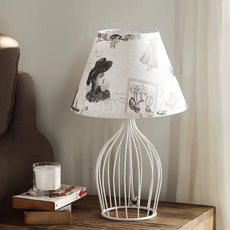 Glolight kegel tischlampe mit drahtfuss metall stoffschirm wohnzimmer buro beleuchtung xlumina5