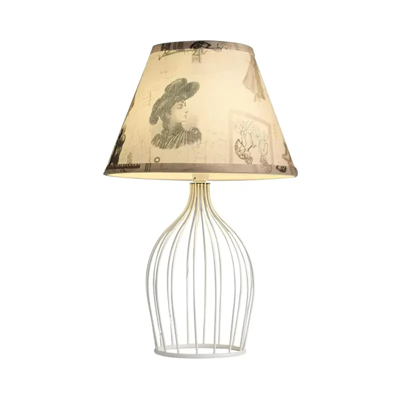 Glolight kegel tischlampe mit drahtfuss metall stoffschirm wohnzimmer buro beleuchtung xlumina6