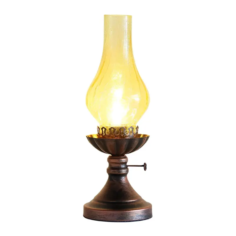 Glowthijs kerosin retro nachttischlampe craykle glas bernstein rauchgrau vintage stil xlumina