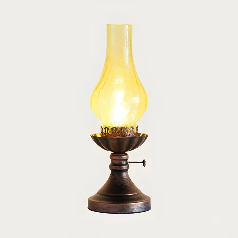Glowthijs kerosin retro nachttischlampe craykle glas bernstein rauchgrau vintage stil xlumina