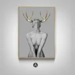 Gold antlers girl poster wall art home decor