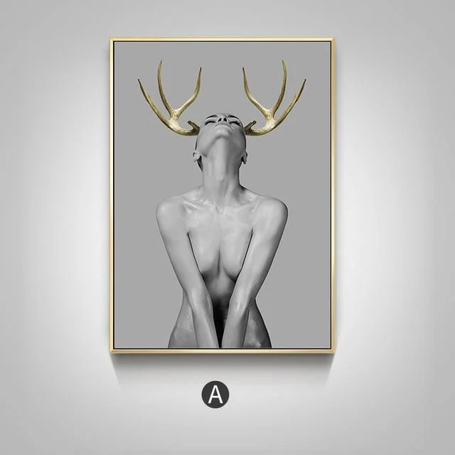 Gold Antlers Girl Poster Wall Art Home Decor 238466