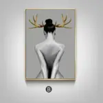 Gold antlers girl poster wall art home decor