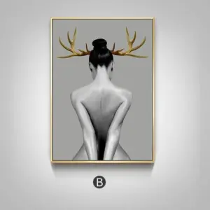 Gold Antlers Girl Poster | Wall Art Home Decor