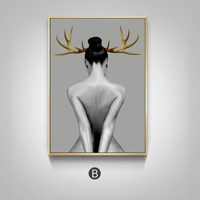 Gold Antlers Girl Poster Wall Art Home Decor 957204