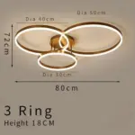 Gold circular led rings ceiling light chandelier