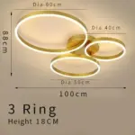 Gold circular led rings ceiling light chandelier