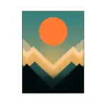 Golden red abstract setting and rising sun canvas with mountain unframed