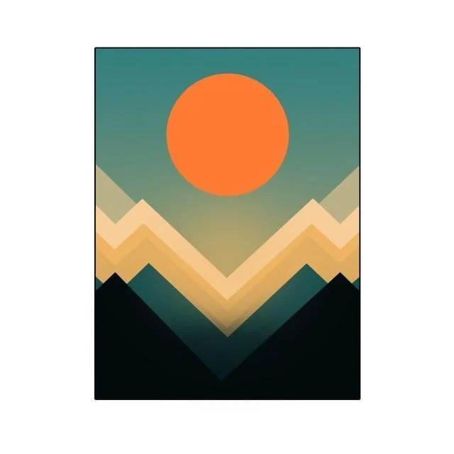 Golden Red Abstract Setting And Rising Sun Canvas With Mountain Unframed 324869