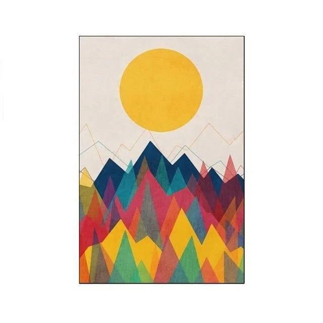 Golden Red Abstract Setting And Rising Sun Canvas With Mountain Unframed 432900