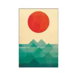 Golden red abstract setting and rising sun canvas with mountain unframed