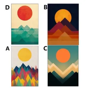 Golden & Red Abstract Setting and Rising Sun Canvas with Mountain Unframed