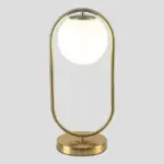 Goldene design tischlampe george milchglas