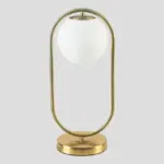 Goldene design tischlampe george milchglas