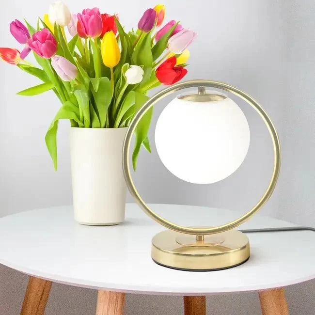 Goldene Design Tischleuchte Mit Milchglas Gene