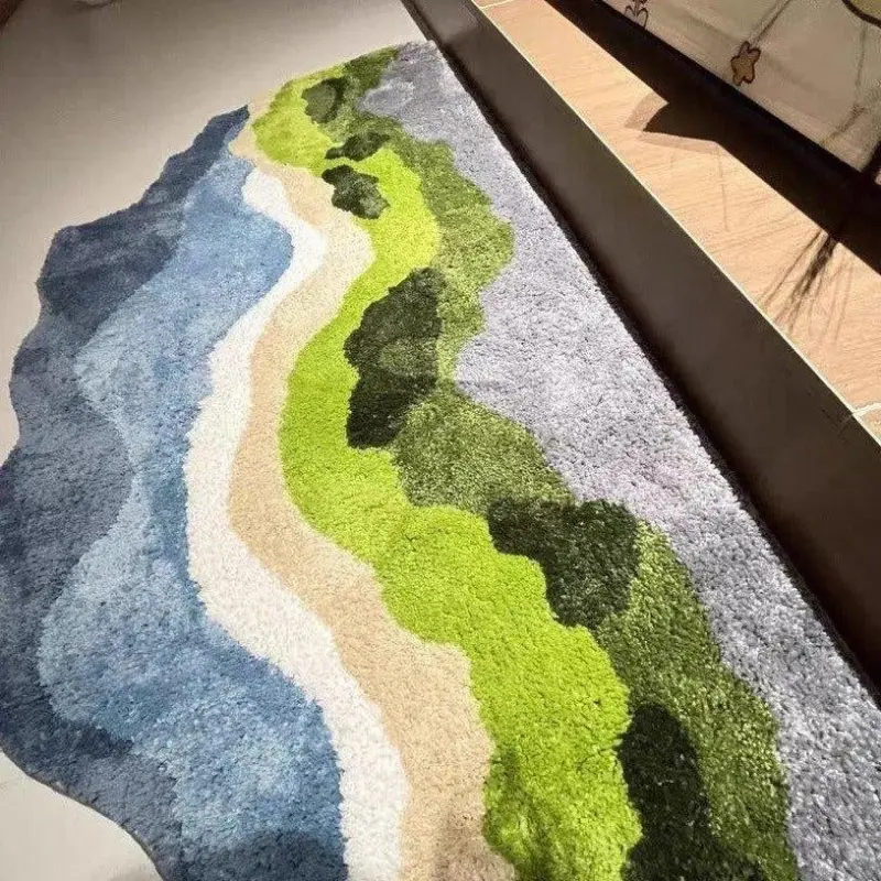 Green forest blue skies rug