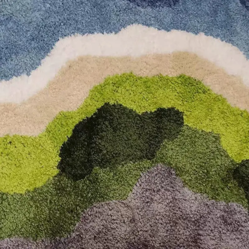 Green forest blue skies rug