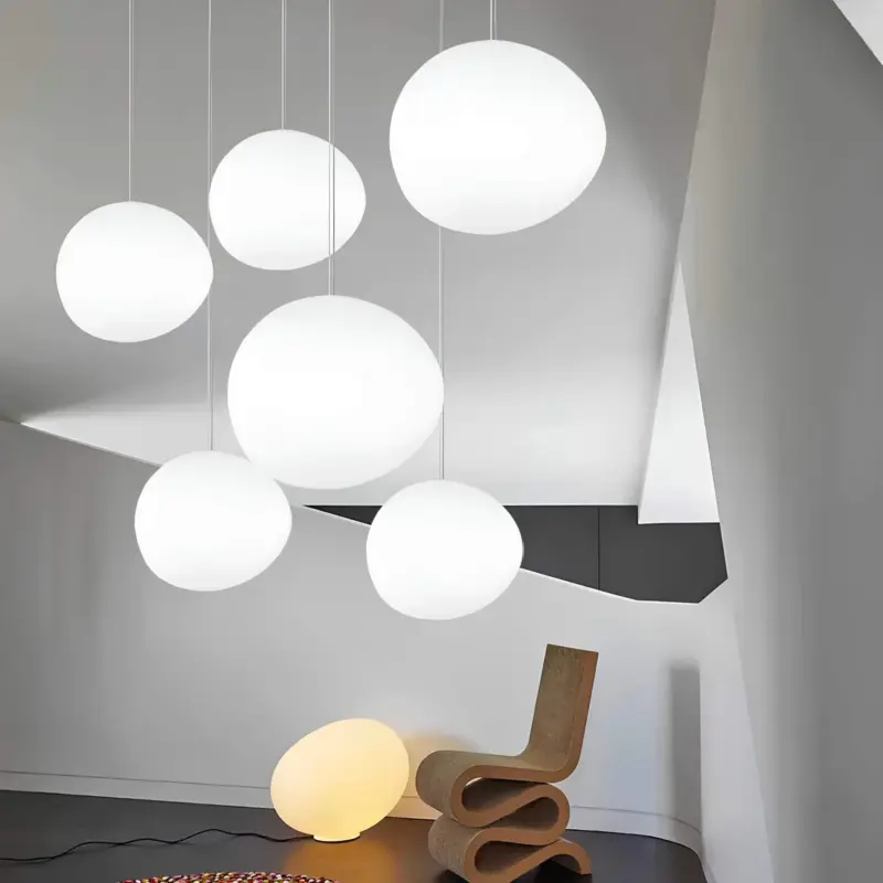 Haloglow runde glas hangeleuchte klar rauchglas minimalistisches design wohnzimmer beleuchtung xlumina2