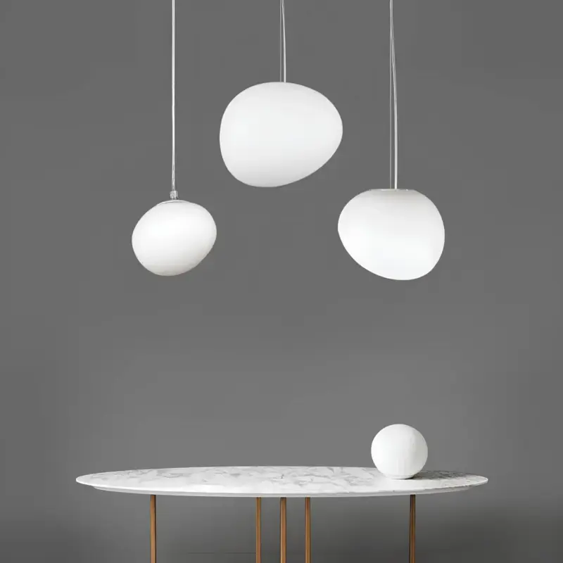 Haloglow runde glas hangeleuchte klar rauchglas minimalistisches design wohnzimmer beleuchtung xlumina4