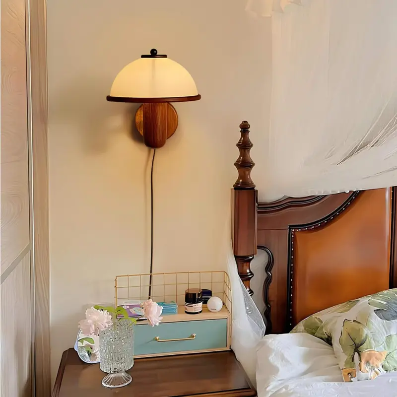 Holz pilz wandlampe naturliche beleuchtung pilzform wohnzimmer schlafzimmer kinderzimmer xlumina6
