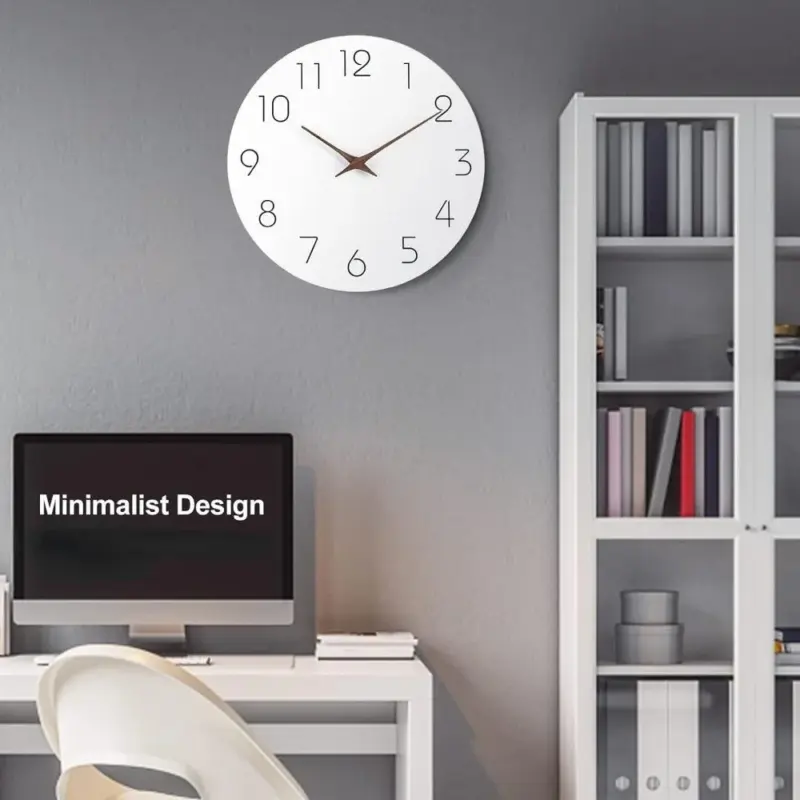 HpyiWall Clock 12 Inch Silent Non Ticking Wood Wall Clocks Battery Operated Wooden White Modern Simple