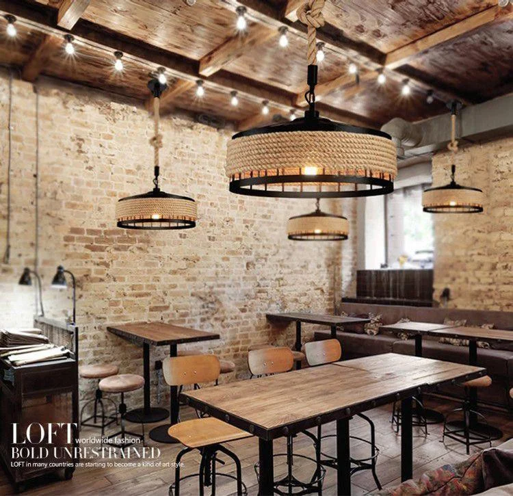 Industrial Metal Retro Vintage Rope Pendant Light 209874