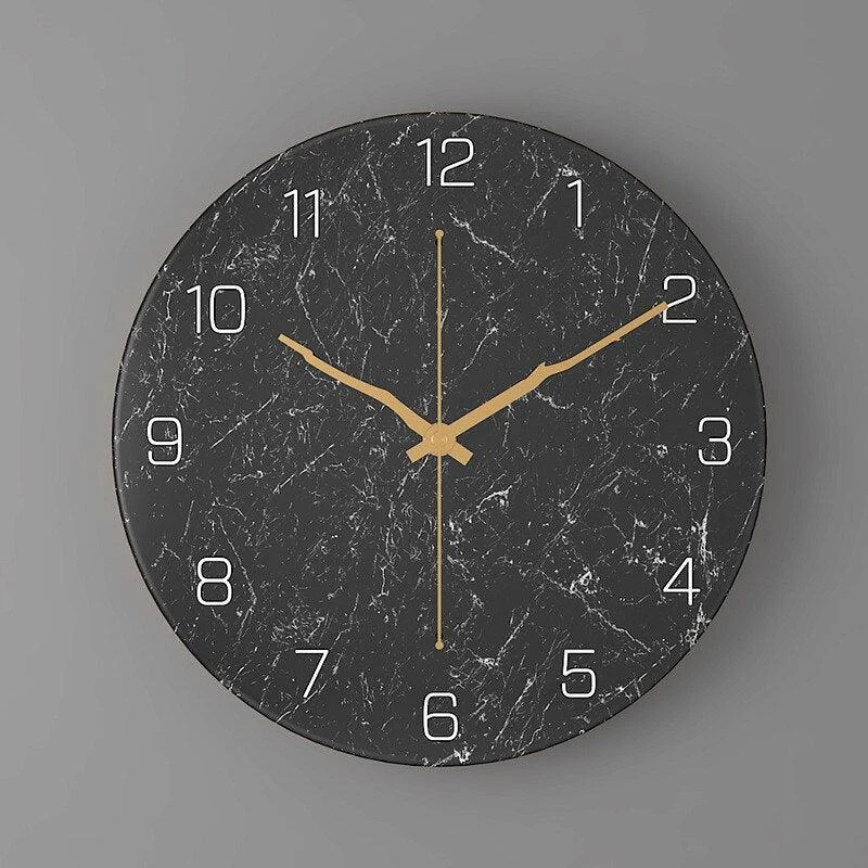 J6ugnordic Mode Klok Muur Home Decor Marmeren Textuur Metalen Woonkamer Ronde 12inch Horloge Reloj De Pared