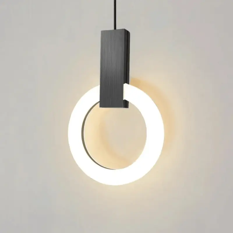 Jardioui 1 lampe 54 90 pcs noir lumiere neutre lampe led suspendue circulaire en frene nordique