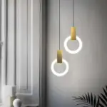 Jardioui 1 lampe 54 90 pcs or blanc chaud lampe led suspendue circulaire en frene nordique
