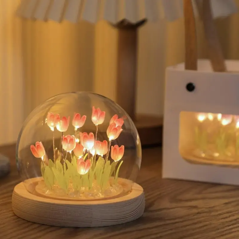 Jardioui rose veilleuse tulipe a piles