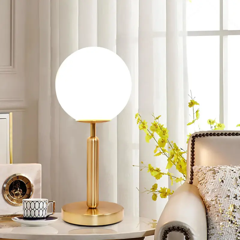 Led glas kugelTischlampe messing optik 20cm 25cm 30cm warmweiss klar rauchglas xLumina