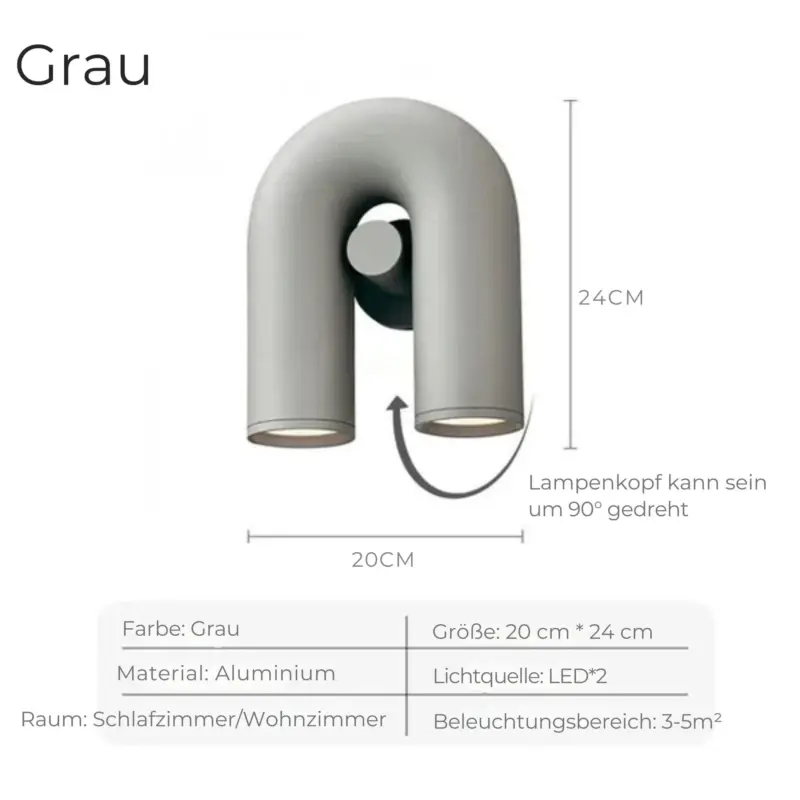 Led wandlampe uformig modern energiesparend aluminium xlumina