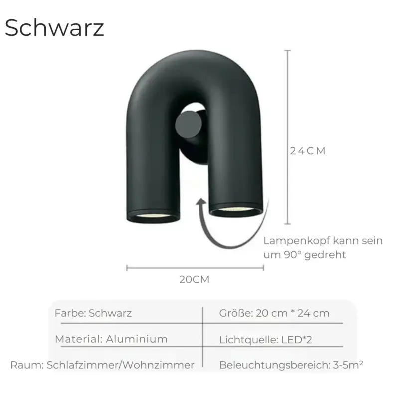 Led wandlampe uformig modern energiesparend aluminium xlumina